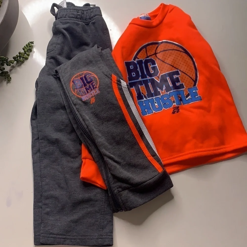 Big time hustle basketball three piece set Sweatpants vest sweatshirt 4t